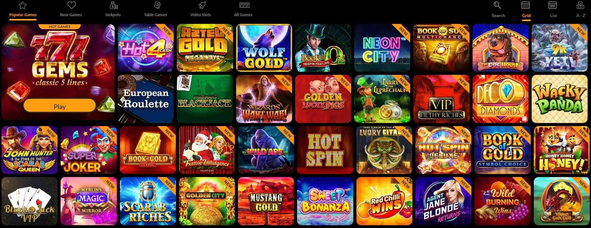 Spin Million Casino — lobby met gokkasten